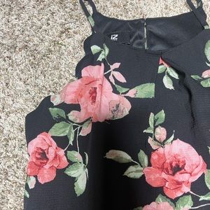 Iz byer black floral scalloped sleeveless dress women’s xs